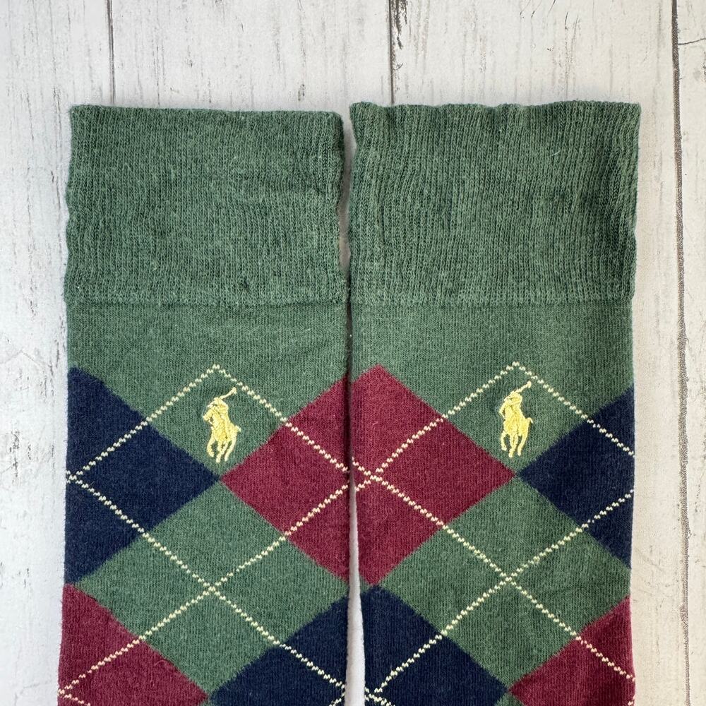 Polo Ralph Lauren Green Embroidered Pony Mercerized Argyle Dress Socks - Picture 4 of 6